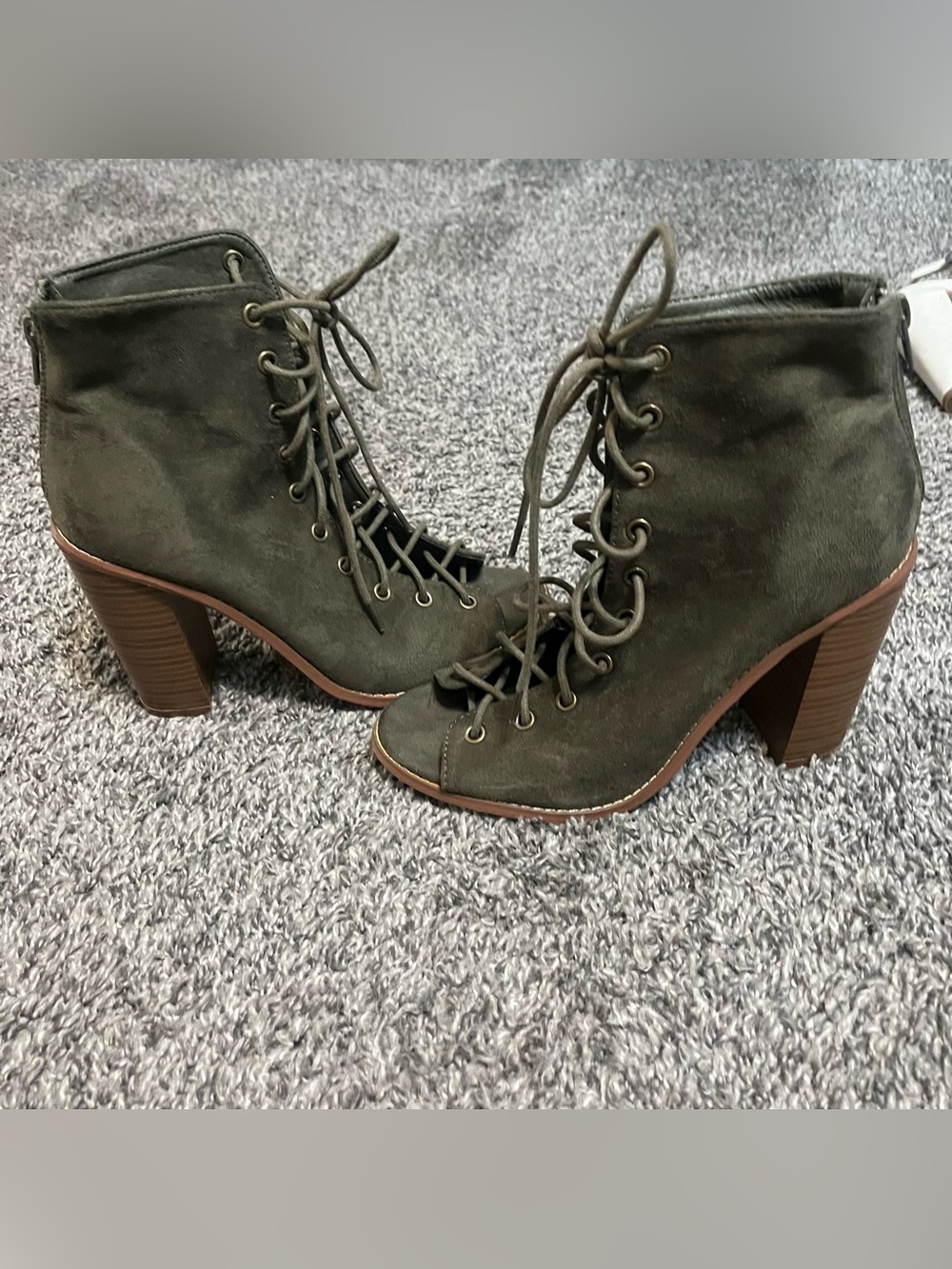 Women’s Lace-Up Peep Toe Ankle Booties in Olive